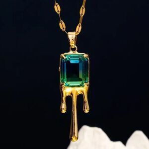 Ombre Blue Green Gold Dripping Necklace